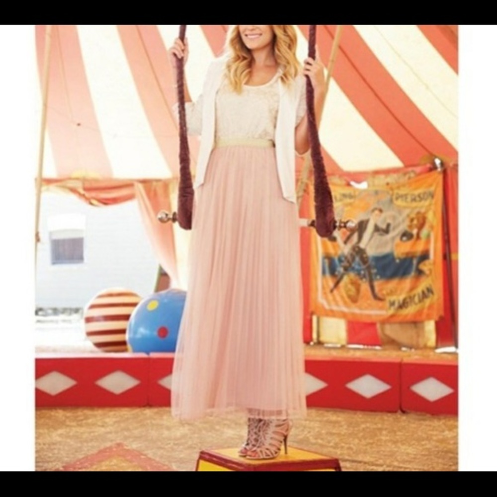 LC Lauren Conrad Maxi Skirt Pink Pleated Tulle Size M - Picture 1 of 5